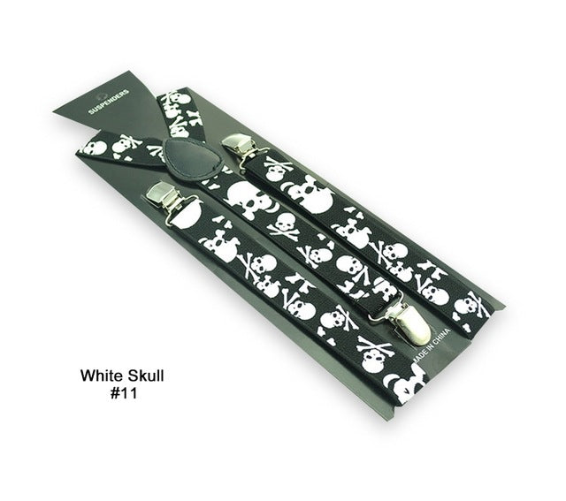 Skull Print Punk Suspenders