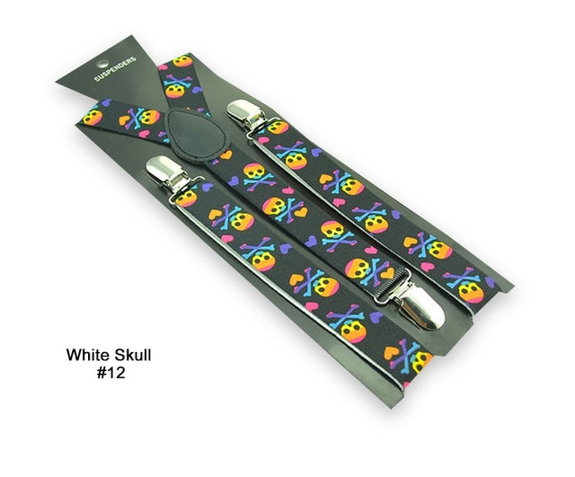 Skull Print Punk Suspenders