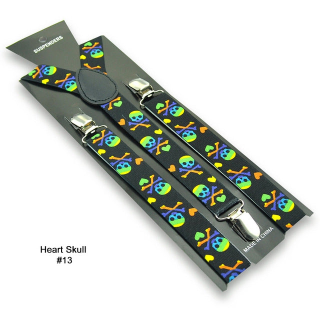 Skull Print Punk Suspenders