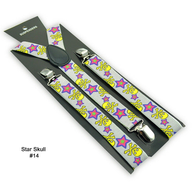 Skull Print Punk Suspenders