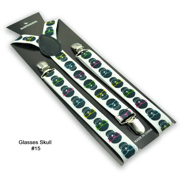 Skull Print Punk Suspenders
