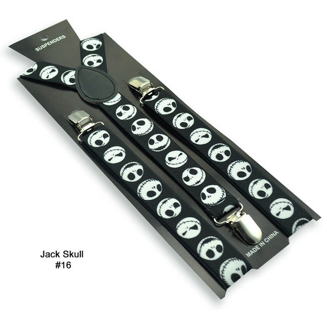 Skull Print Punk Suspenders
