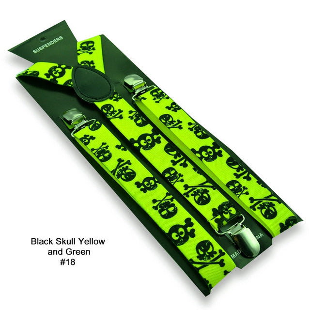 Skull Print Punk Suspenders