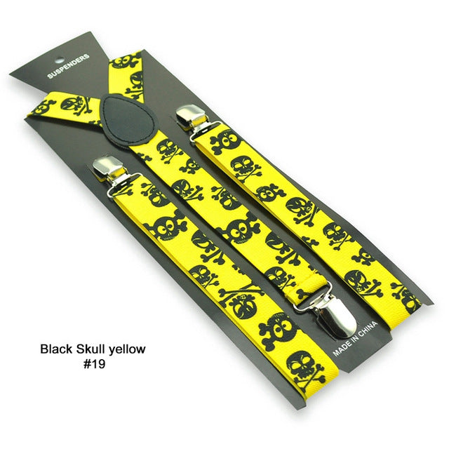 Skull Print Punk Suspenders