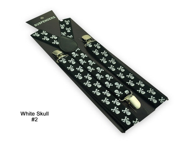 Skull Print Punk Suspenders