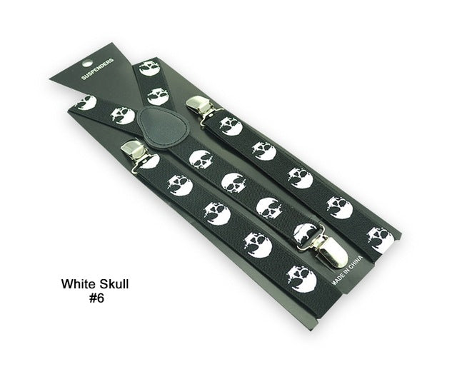 Skull Print Punk Suspenders