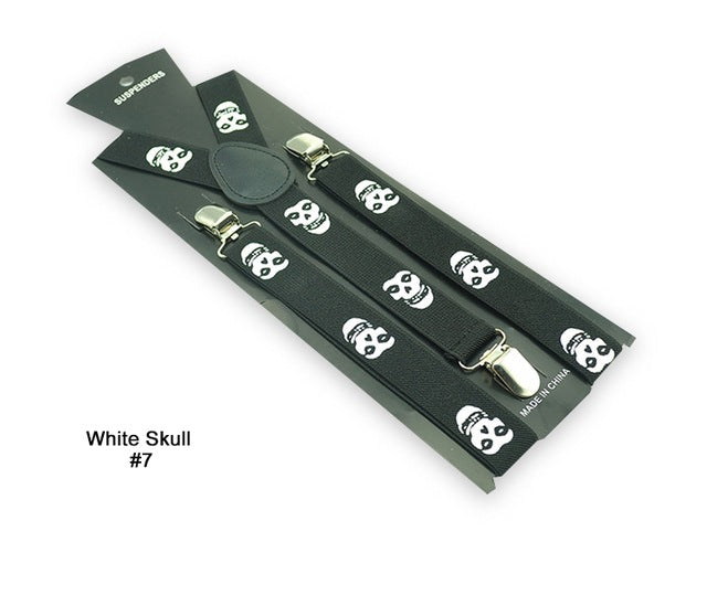 Skull Print Punk Suspenders
