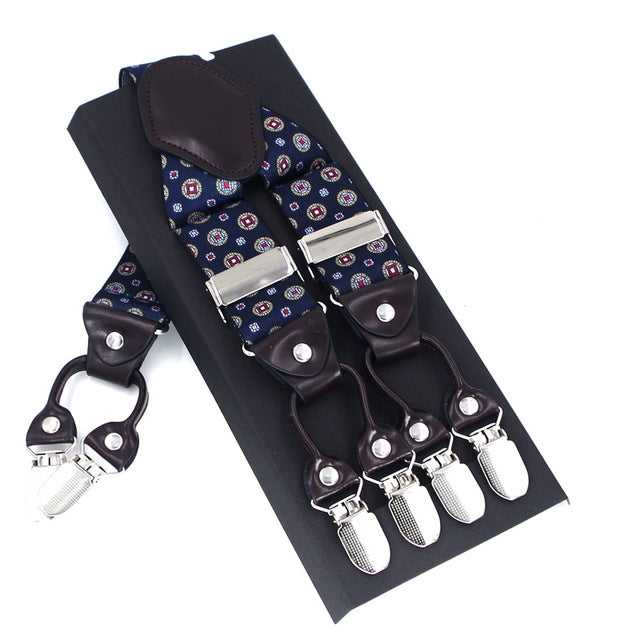Leather & 6 Alloy Clips Casual Suspenders